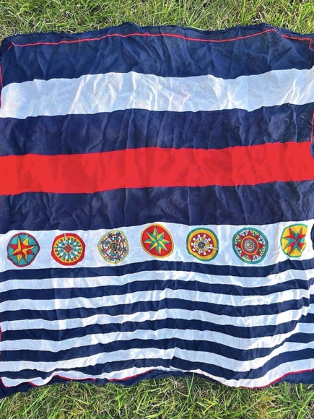 Nautical Compass Roulette Wheel Striped Square Scarf